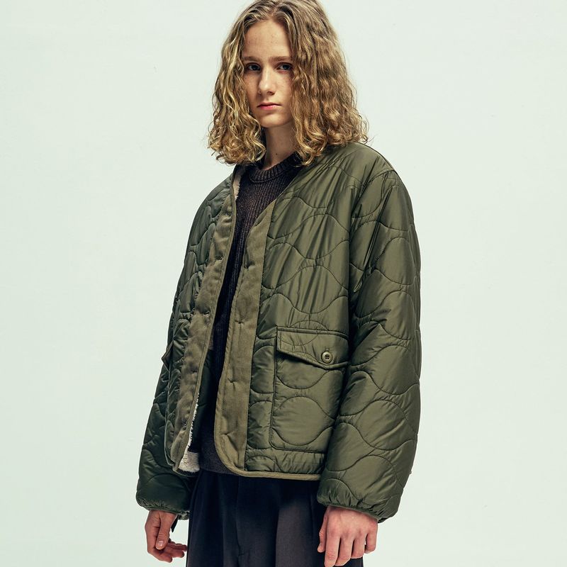 reversible quilted & fleece liner jacket olive khaki