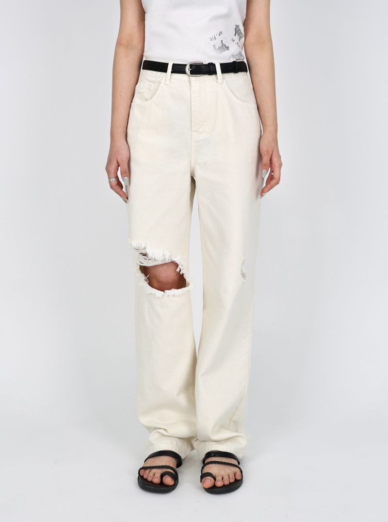 DESTROYED SLIM WIDE FIT DYING PANTS_ Cream White code 6836