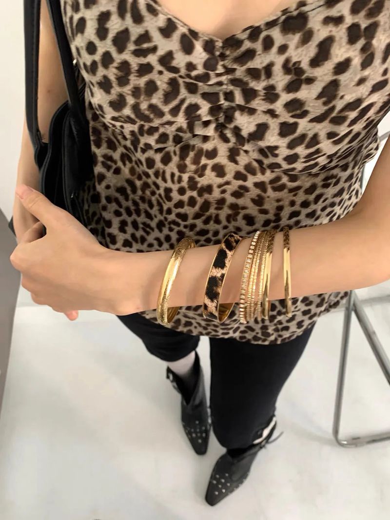 Leopard twinkle gold bangle SET