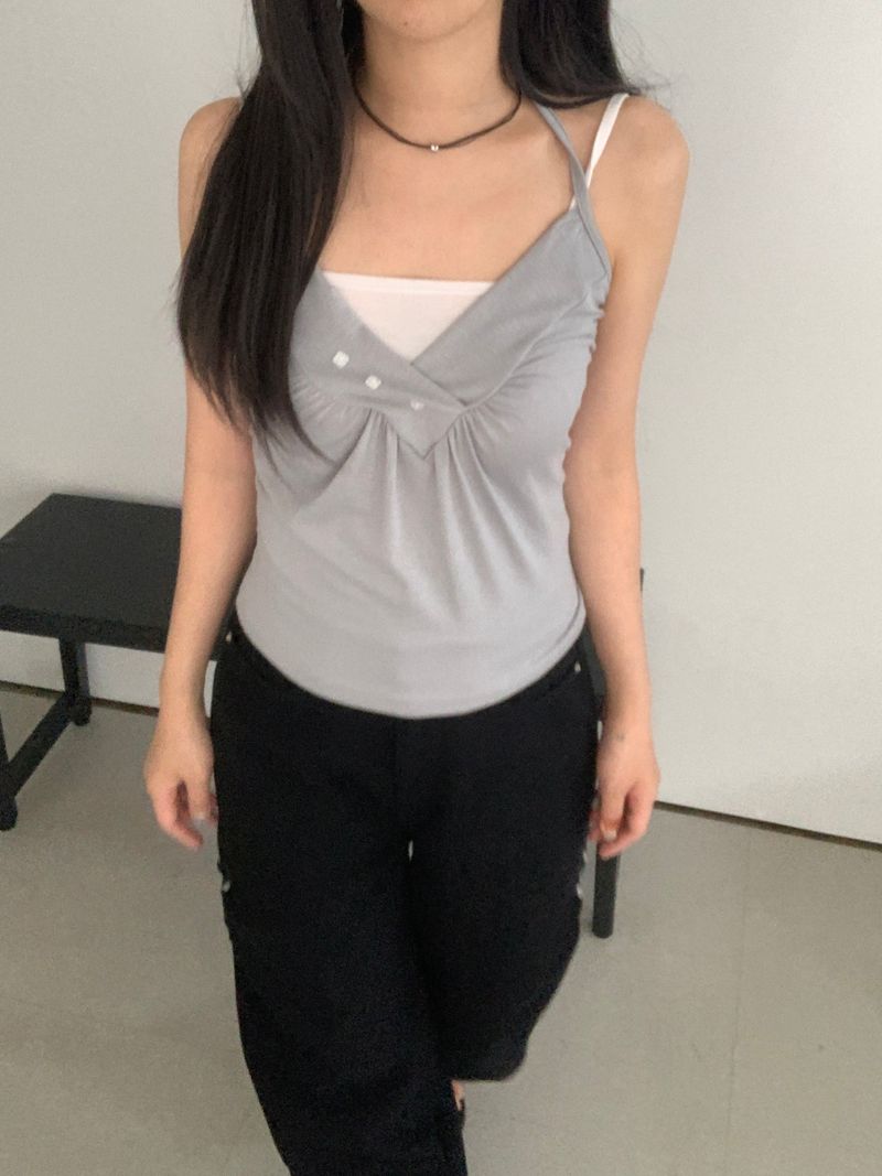 Moen V-Neck Halter-Neck Button Top