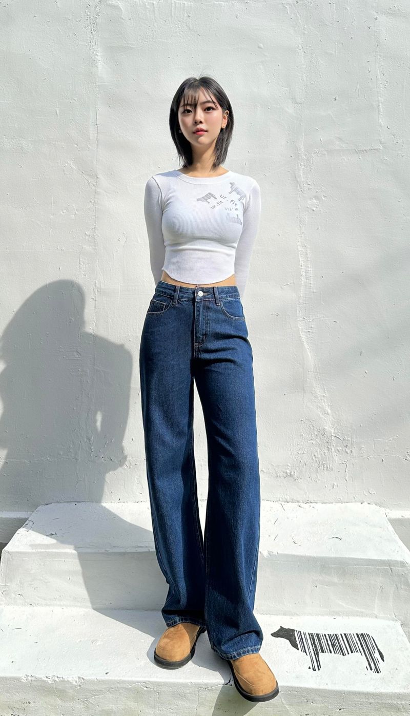 SEMI WIDE DARK BLUE DENIM PANTS code 18306