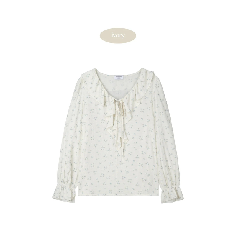 FRILL NECK FLORAL BLOUSE (IVORY)