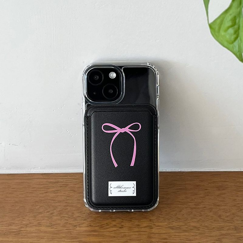 allthesamestudio(オールザセイムスタジオ)の「MagSafe Case Big Ribbon Black Leather Card Wallet Set(Smartphone Accessories)」