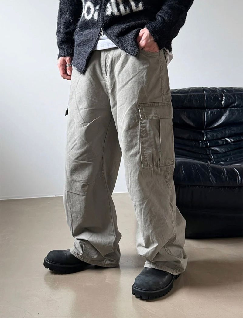 Grayish wide cargo pants