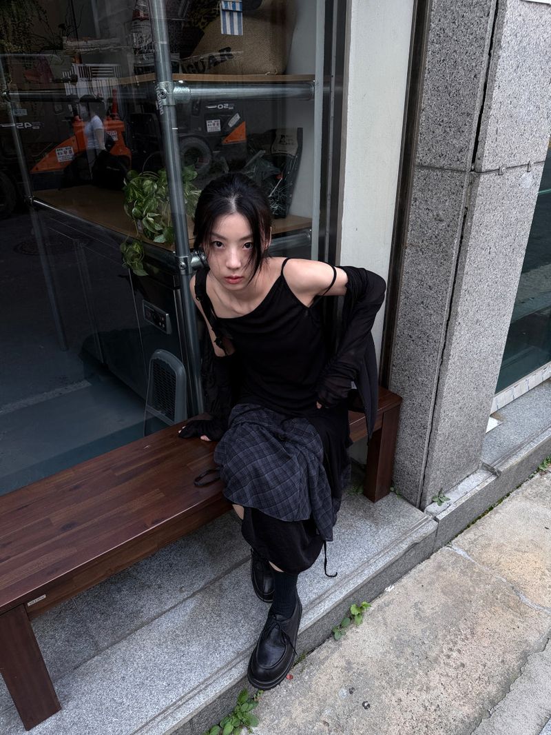 CHECK SHIRRING LAYERED SKIRT