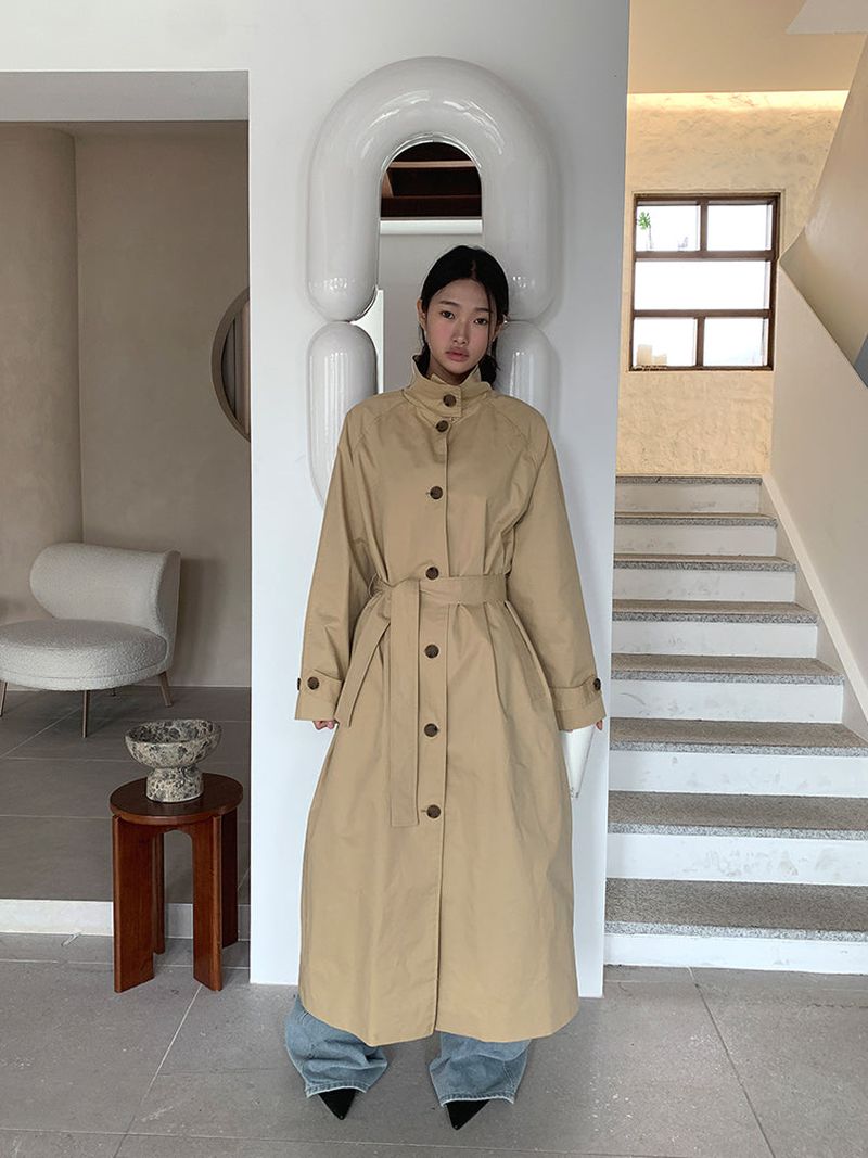 HIGH NECK MAXI TRENCH COAT (3C)