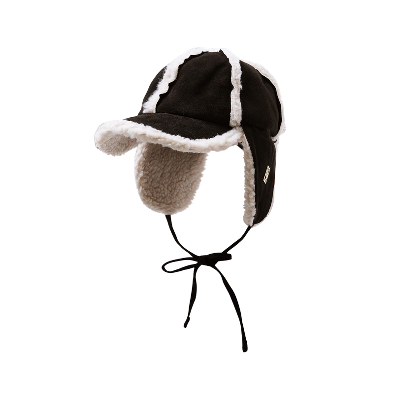 Suede Shearling Ball Cap (Black)
