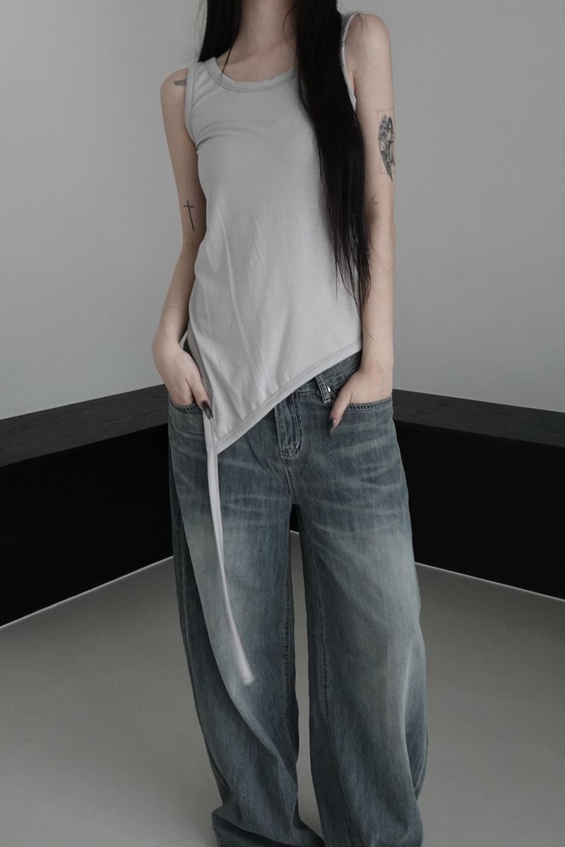 unbalanced layered tail sleeveless (4color)