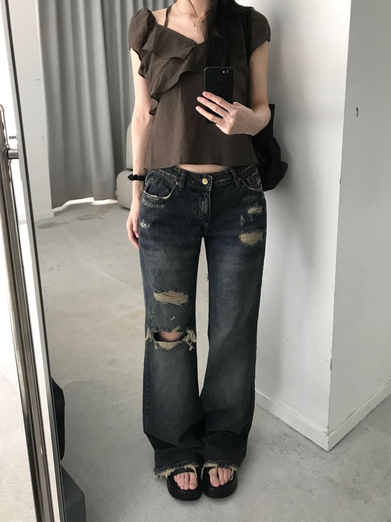 Kitten（キッテン）の「Label Damage Washed Denim Pants (one color)（Pants）」