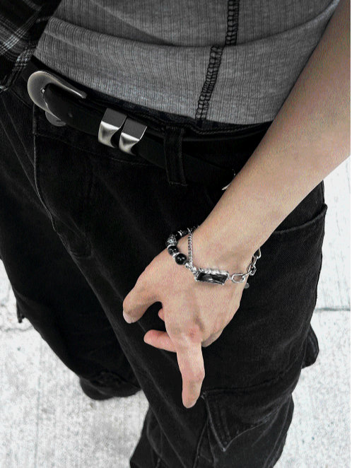 2TYPE [Ball Mix, Double Chain Mix] Layered Silver Bracelet