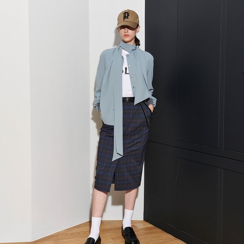  BONNIE BLOCK SKIRT, NAVY CHECK