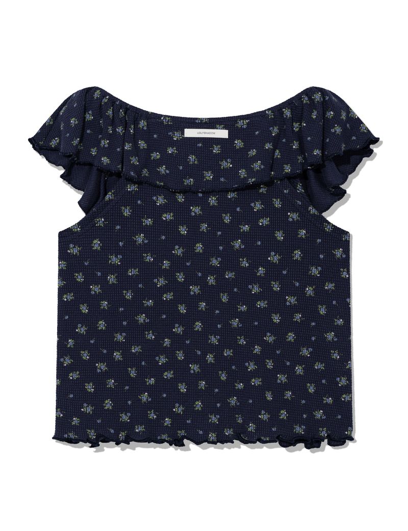 RUFFLE FLOWER BLOUSE(NAVY)