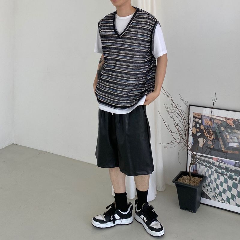 Net see-through dangara v neck knit vest 2C