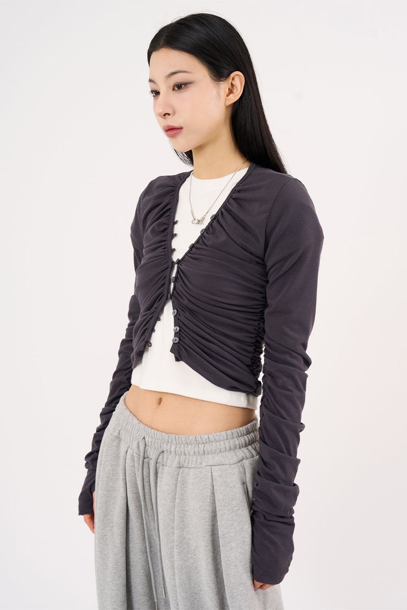 Raucohouse(ラウコハウス)の「Clover shirring crop cardigan(Tops)」