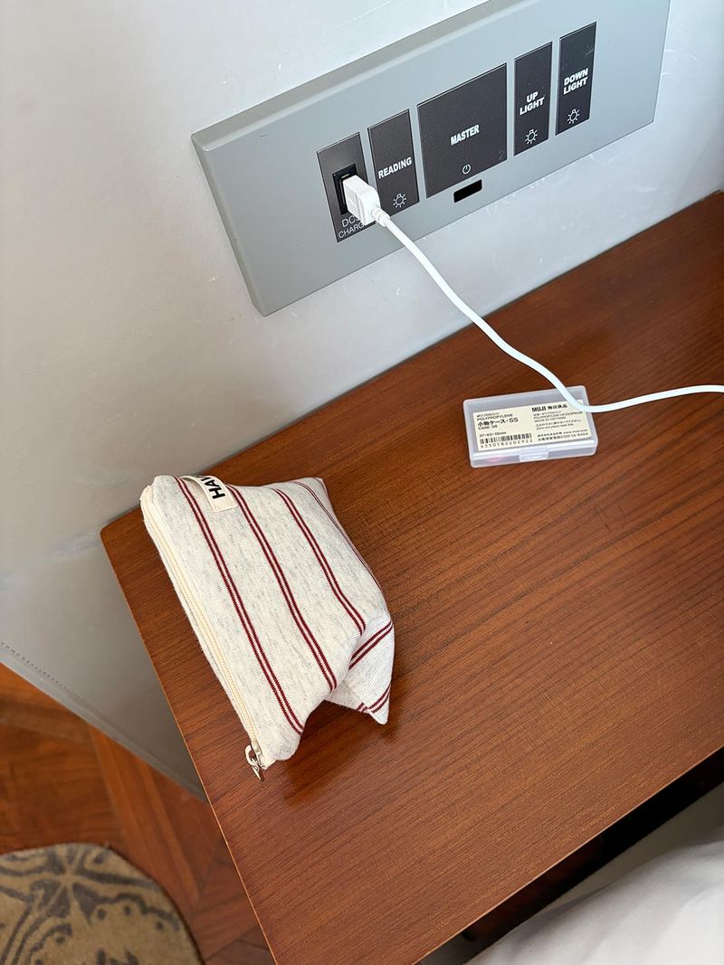 Twin stripe flat pouch - brown , M size
