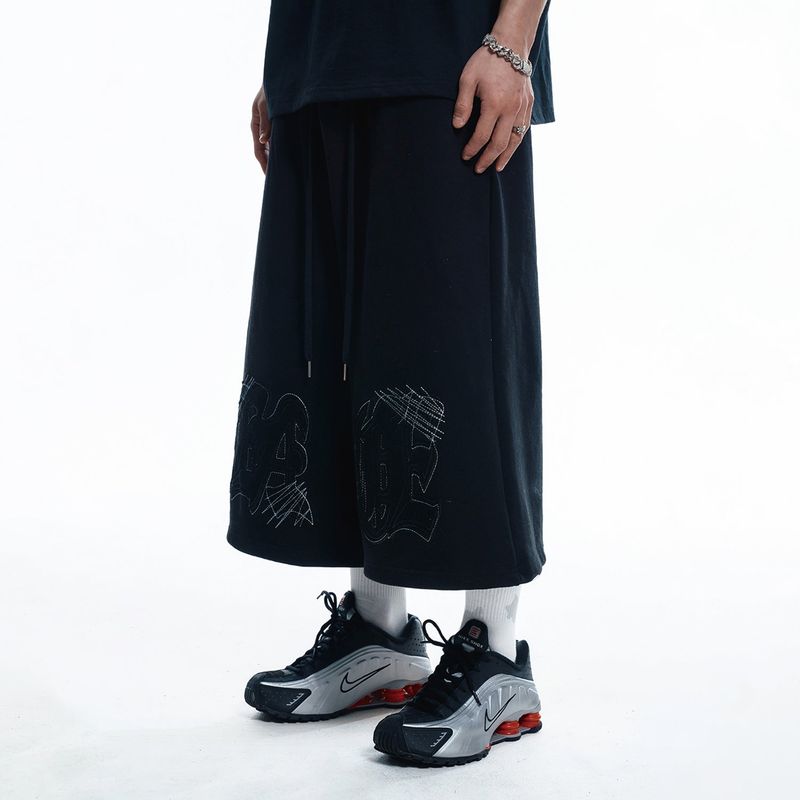 ENOE Patch Sweat Bermuda Pants - BLACK