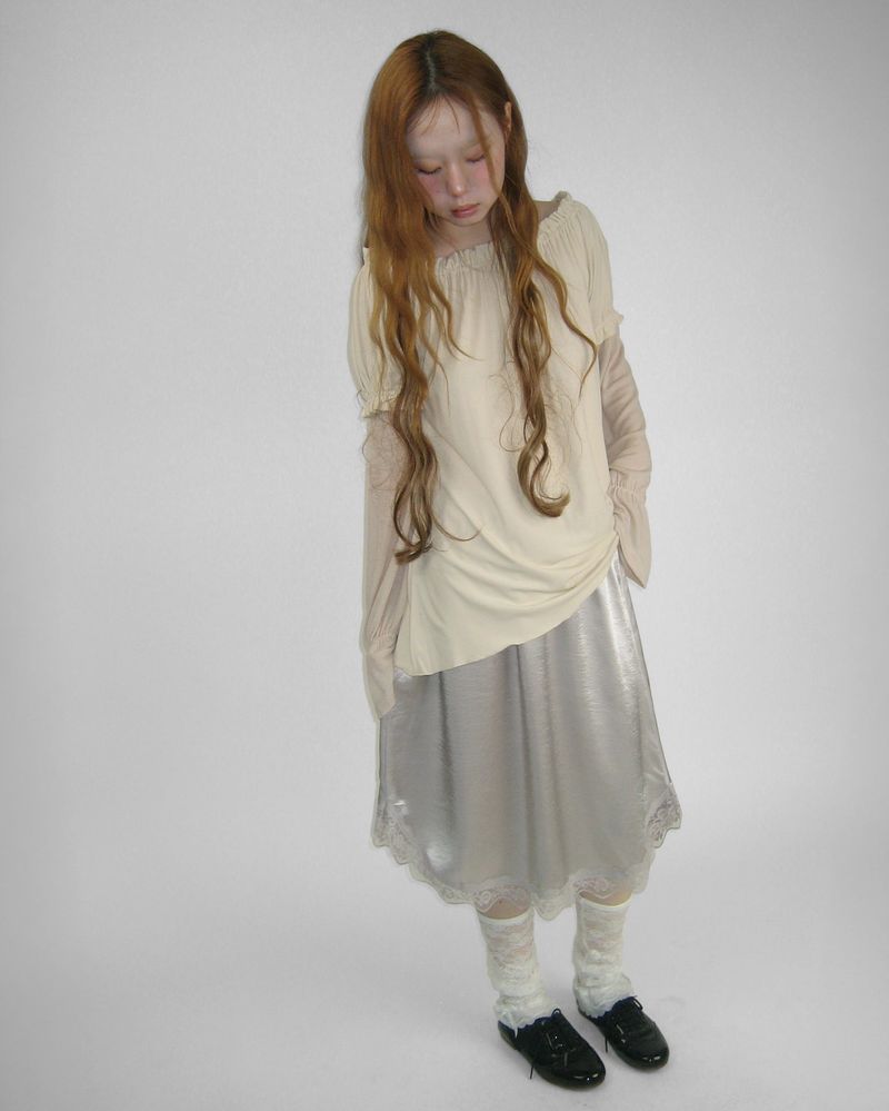 NAVI SHIRRING OFF-SHOULDER DRESS