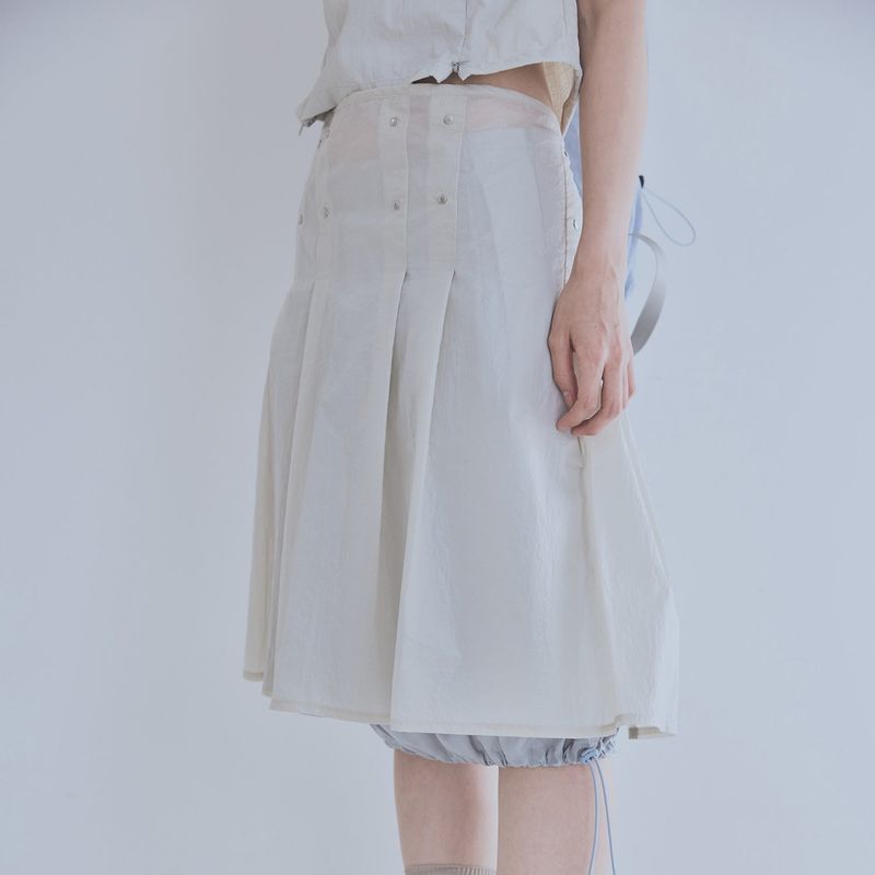 sheer layered rivet pleats skirt (beige)