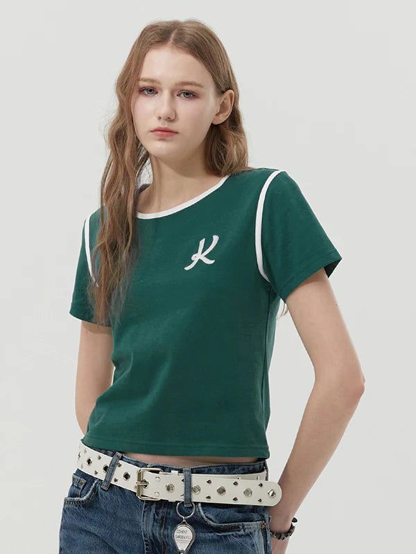 KIRSH（キルシー）の「GRAPHIC RINGER T-SHIRT - GREEN   （Tops）」