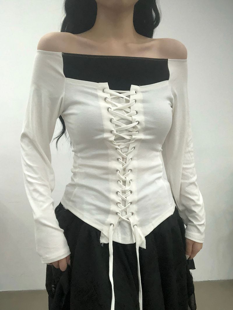 Ribbon Corset Off-shoulder T