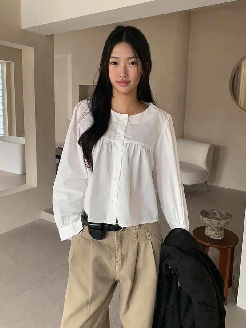 PURE SHIRRING ROUND BLOUSE