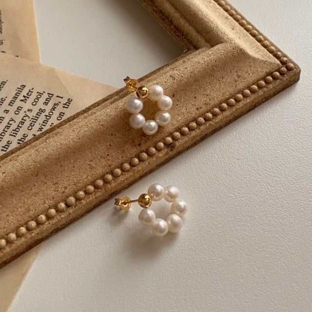 ori Freshwater Pearl Flower Ball Guest Silver needle Earrings