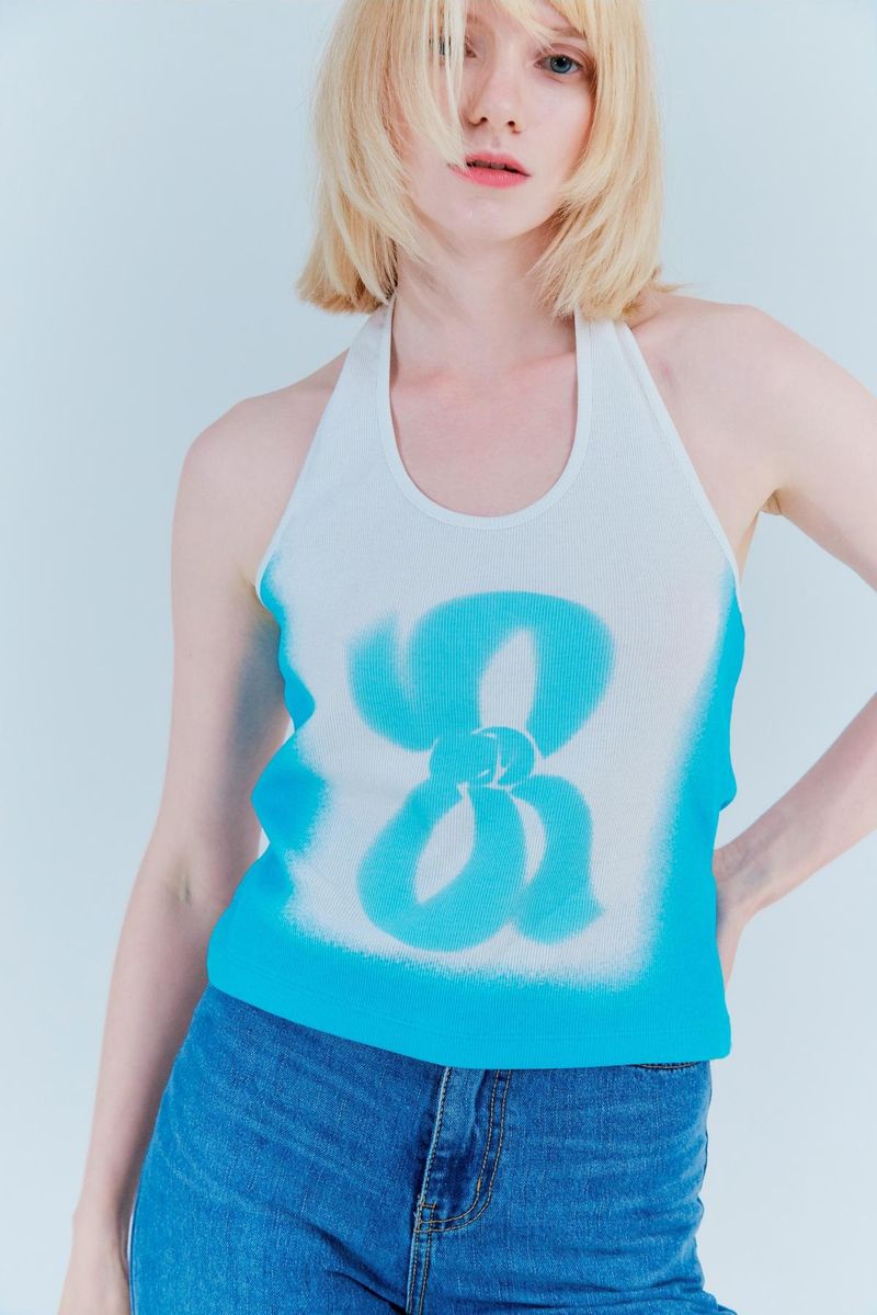 Halter printing top_white sky