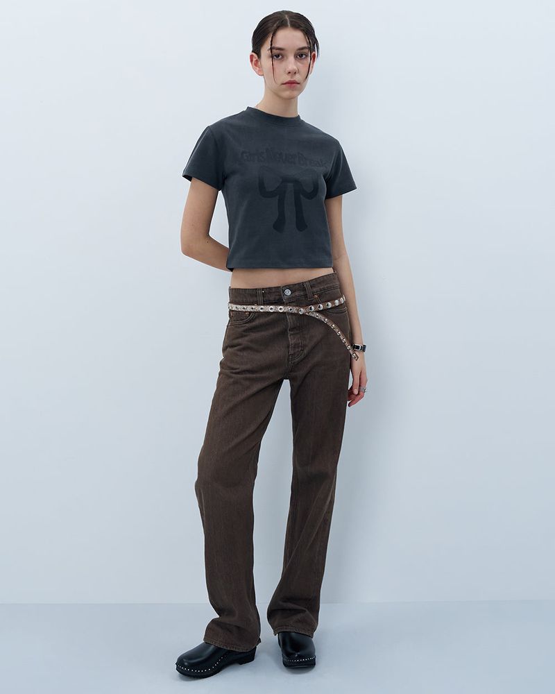 NEVER BREAK CROP TSHIRT-CHARCOAL