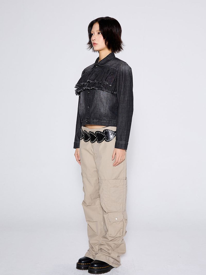 FRILL DENIM JACKET / BLACK
