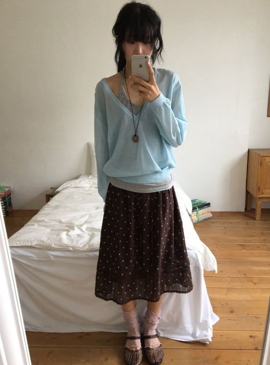 Otsuri Loose-Fit Summer Deep V-Neck Knit