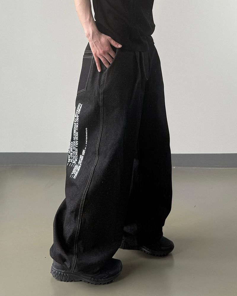 Bin Lettering Raw Wide Denim