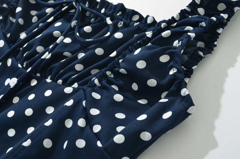 Navy Dotted Square Neck Flared Dress