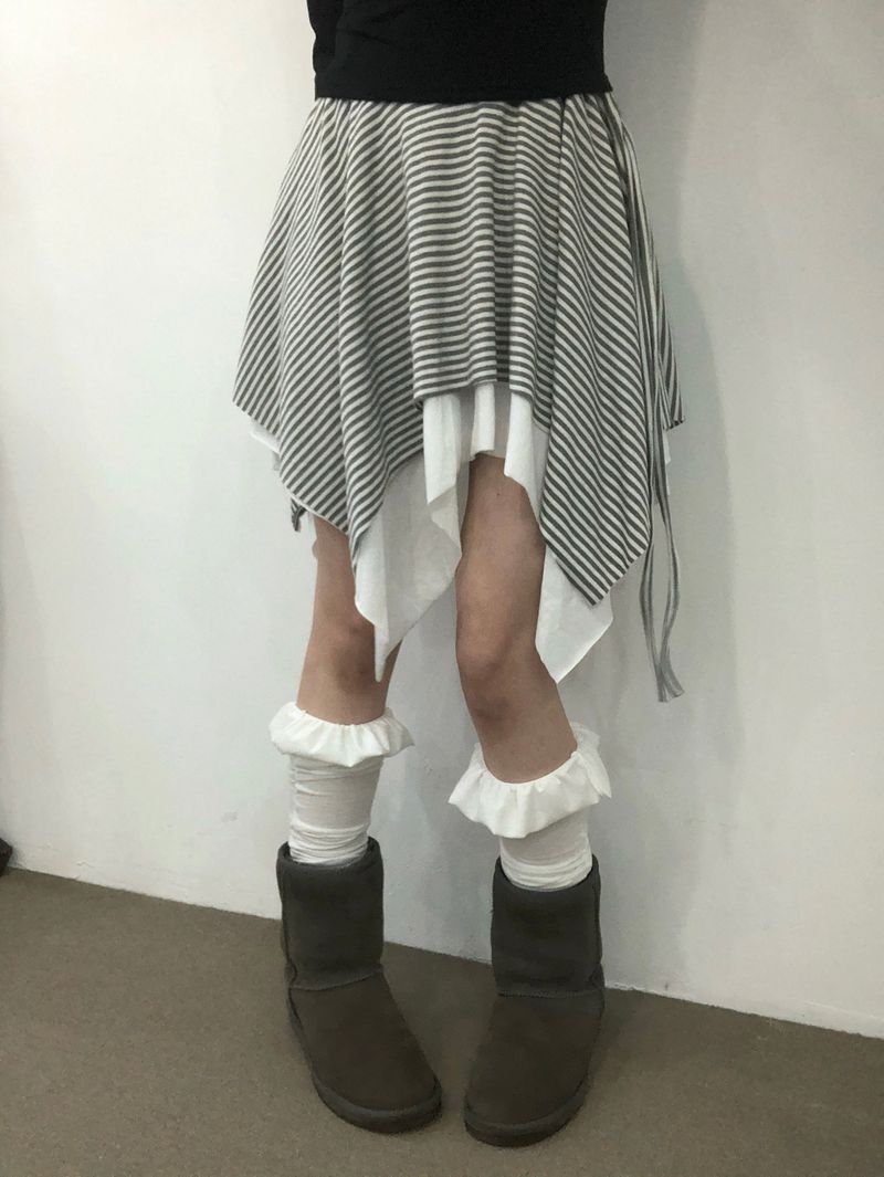 Side Strap Stripe Unbal Skirt