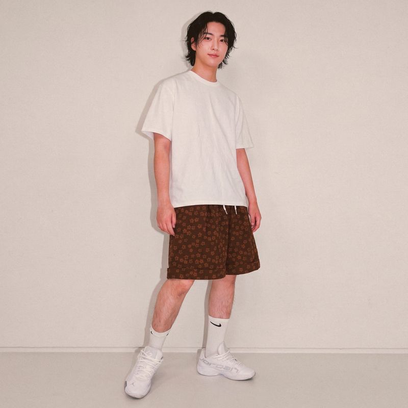 flower turn-up shorts_brown