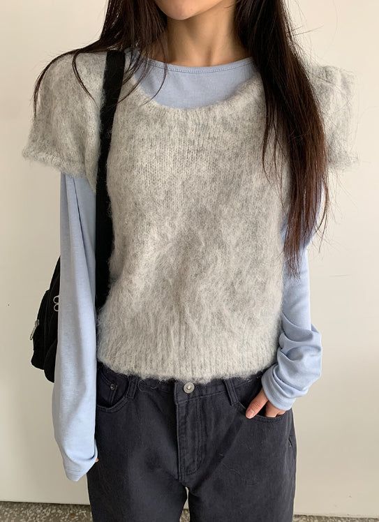 Sbit Round Hairy Short Sleeve Knit