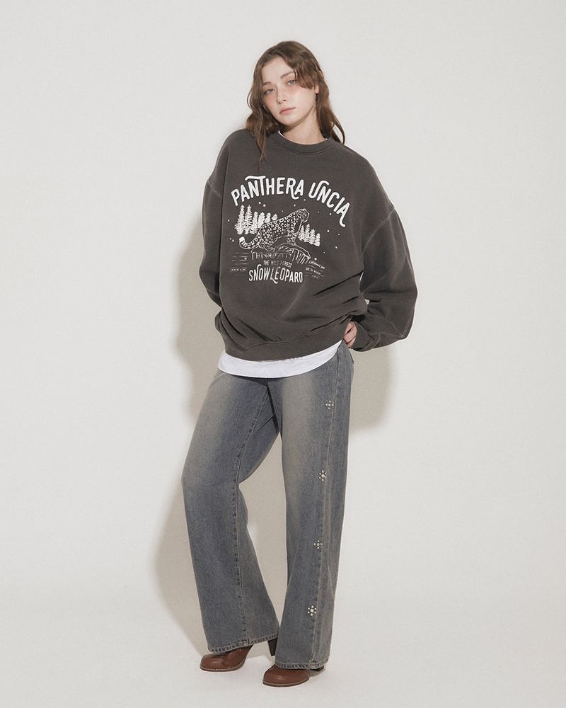 STUDS BRUSHED LINING STRAIGHT LEG JEANS [BLUE]
