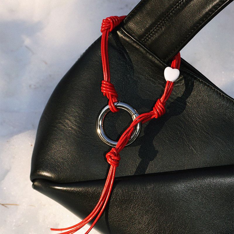 HEART LEATHER KEYRING RED