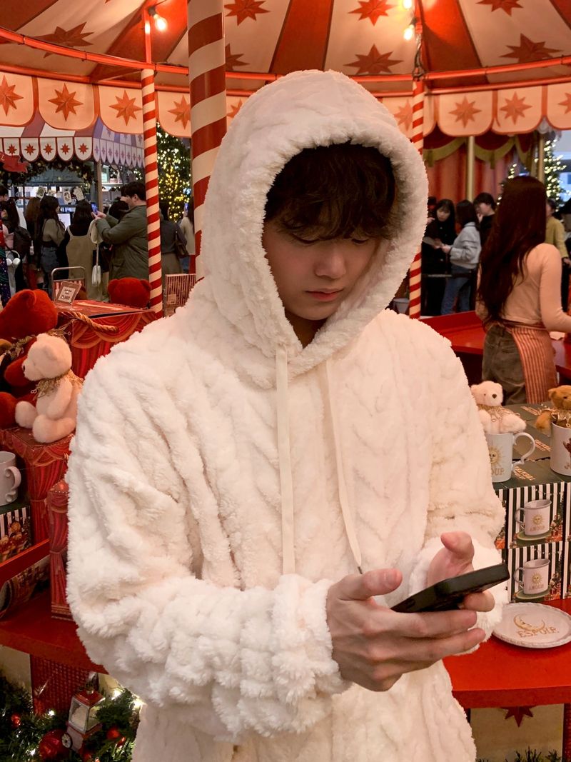 Cozy cable fleece hood