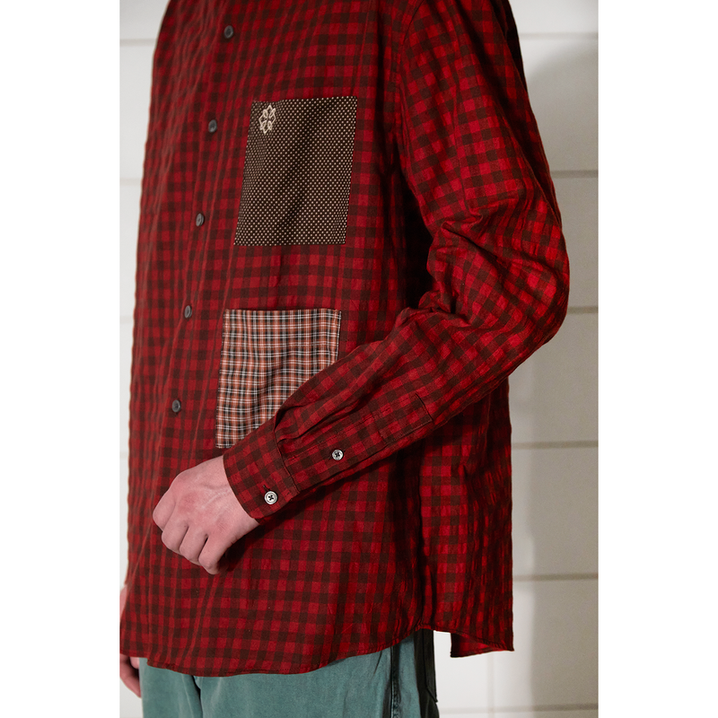 POCKET GINGHAM CHECK SHIRT / RED