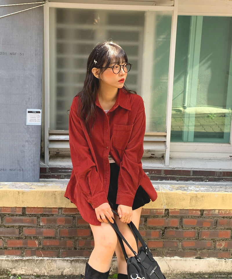 Corduroy Collar Shirt Shirt Blouse Basic Item Cotton
