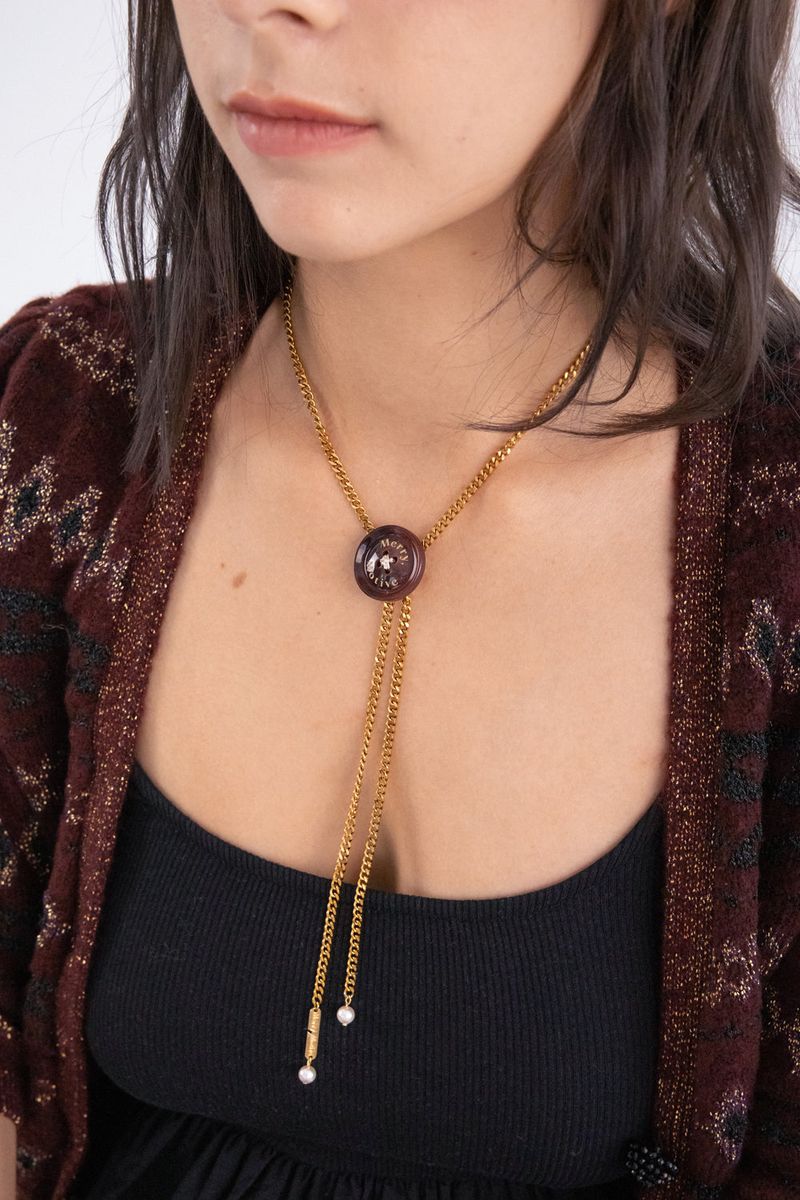 Button point bolo tie chain necklace (Wine)