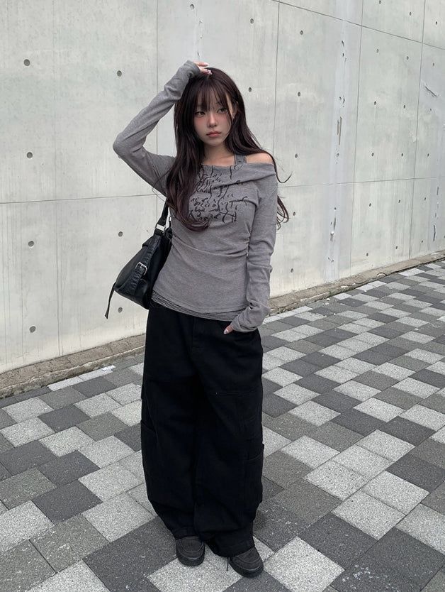 Clun Cut Wide String Cargo Pants
