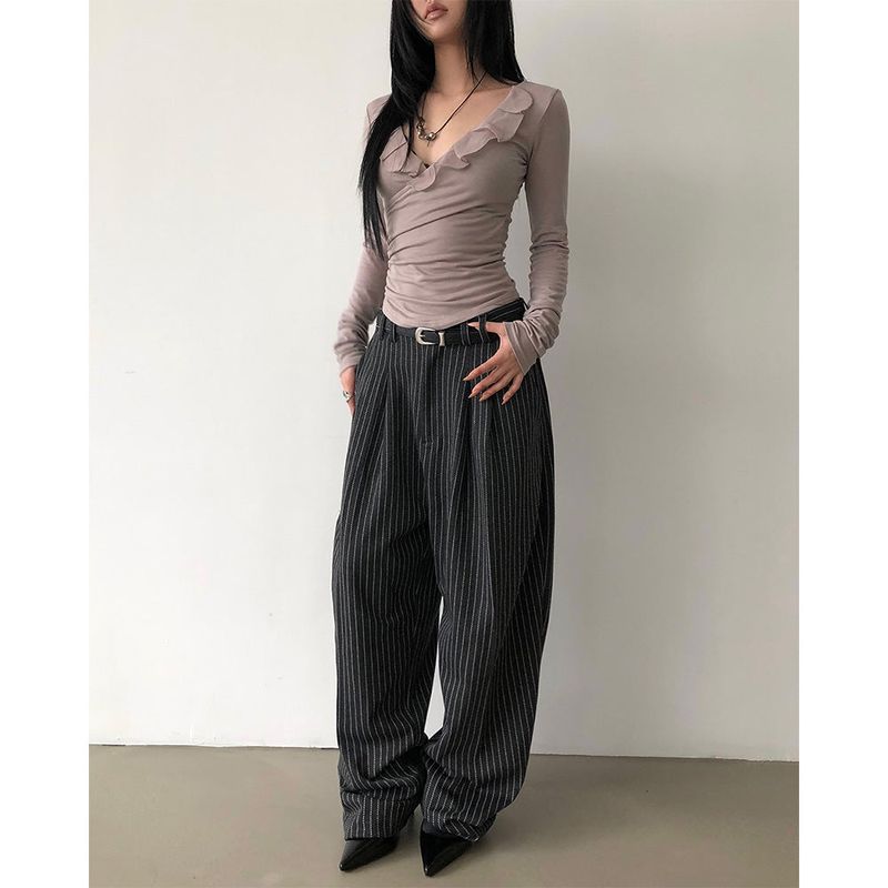 [UNISEX] Stripe Curved Slacks