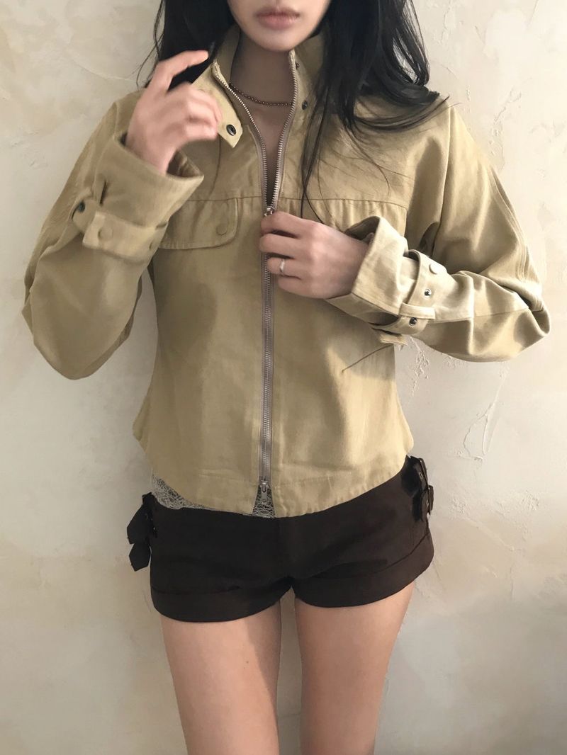 Luen High-neck Belt Raglan Cotton Jacket