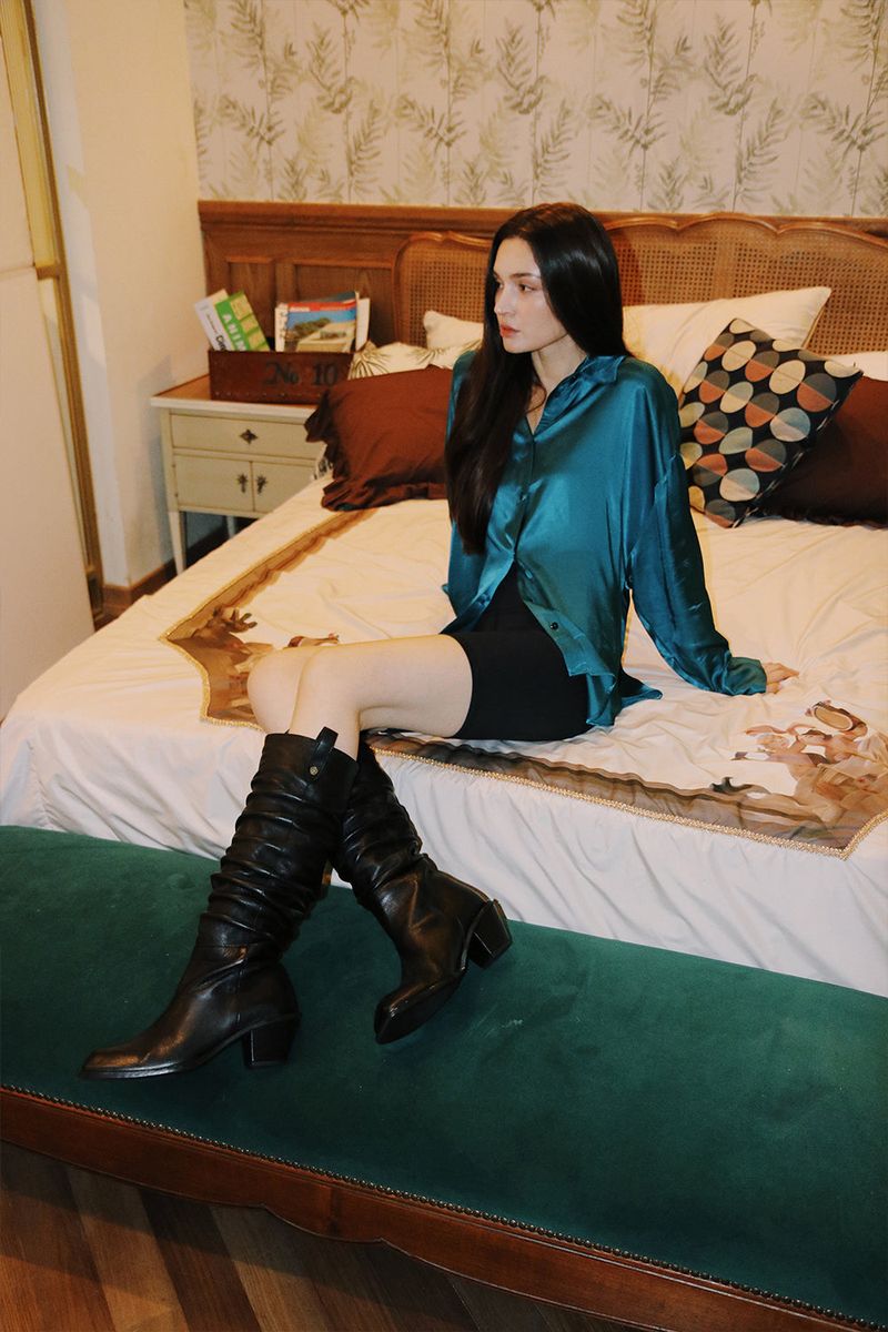 BLURRY WRINKLE LONG BOOTS_3COLORS