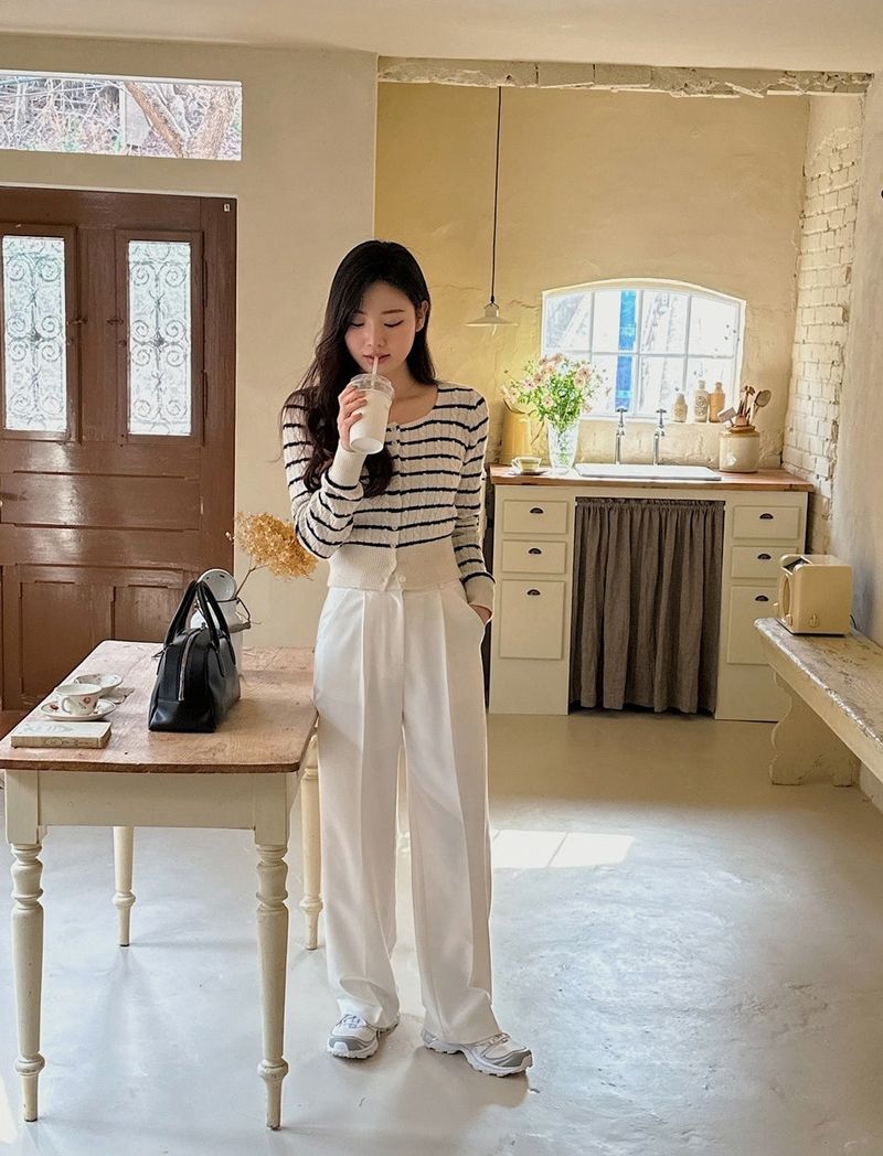 Border Cashmere Cable Knit Cardigan (5color)