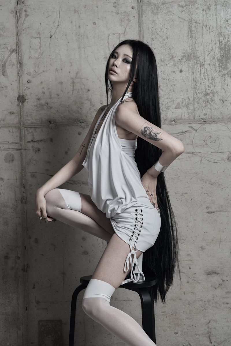 [label] cowl-neck side lace-up one-piece WHITE