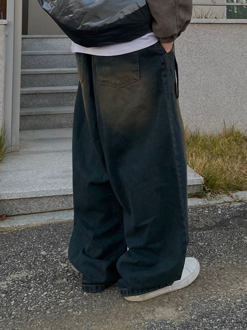 Mud Washing balloon denim pants