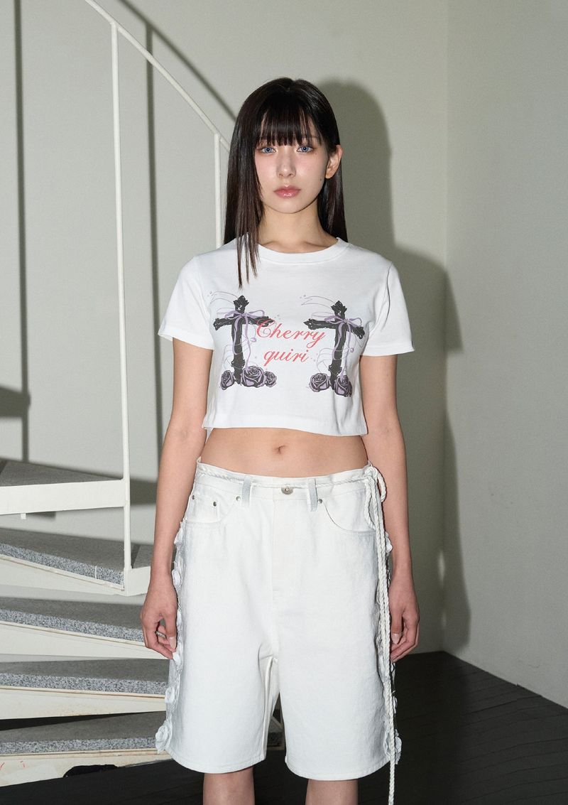 cross roses tee - white
