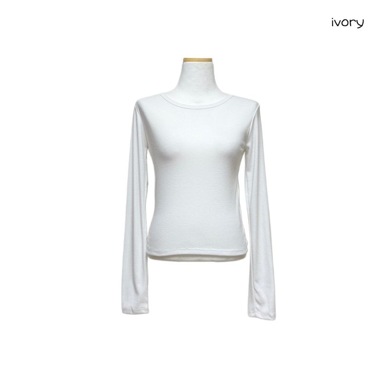 (3color) Back Curve Panel Stitch Crop Long Sleeve Tee